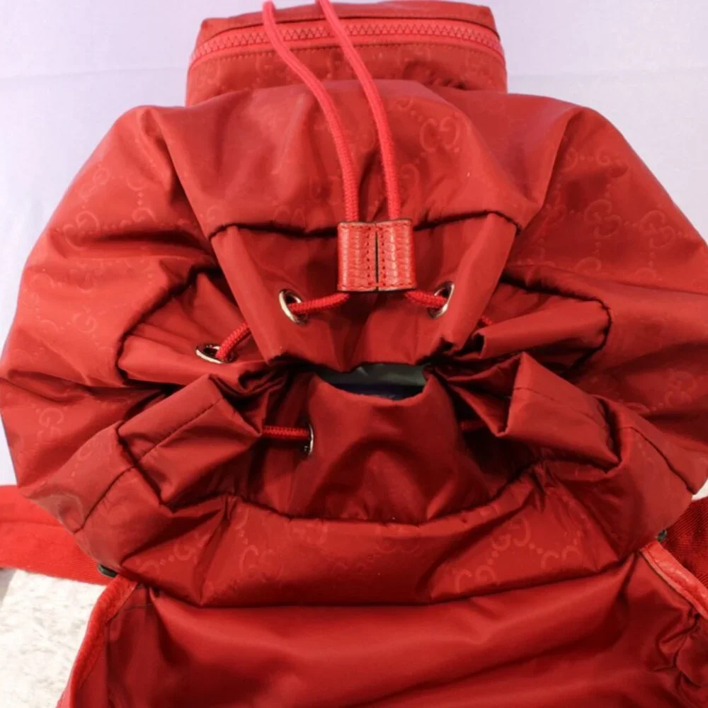 Gucci Red GG Nylon Backpack Leather Trim Authentic Designer Bag - Picture 10 of 16